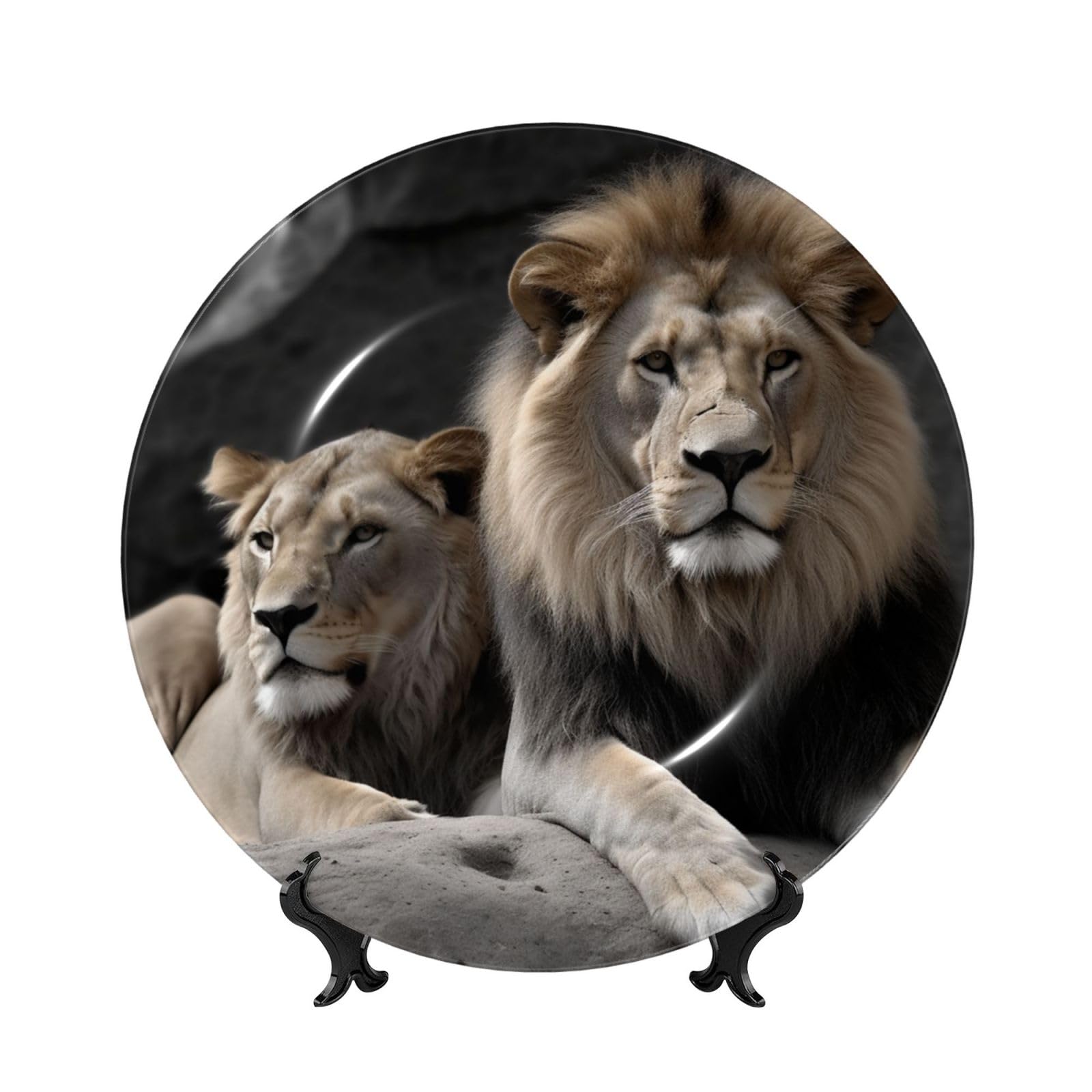 Assiette décorative de lions en céramique pour salon et bureau chic