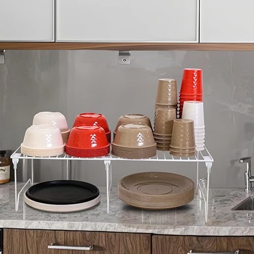 Miniatura 6 de Juego de organizador de congelador de 12 piezas, estantes organizadores de gabinete apilables, estante plegable de despensa, plato, plato,