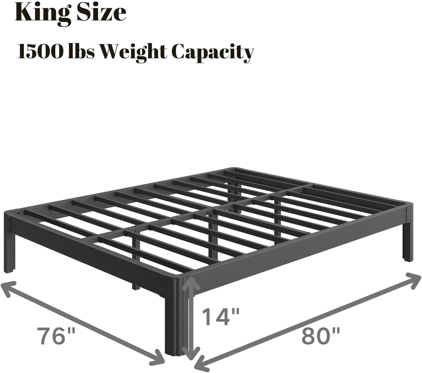 ZIYOO 14 Inch King Size Metal Bed Frame, Heavy Duty Sturdy Platform with Steel Slat Support, No Box Spring Needed, Easy Assembly, Noise-Free Design, Under Bed Storage Space, Black