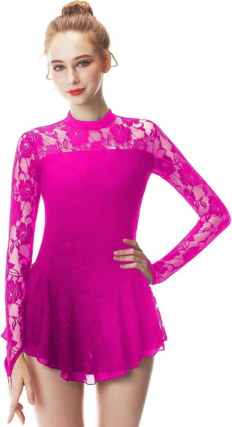 Girl Figure Skating Dress Handmade Long Sleeve Ice Skirt Breathable Rhinestone Professional Competitiona Wear