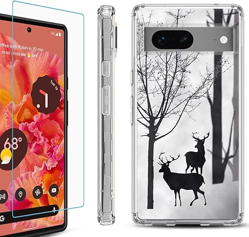 Funda a prueba de golpes compatible con Google Pixel 6a, con protector de pantalla de vidrio templado, ciervo del bosque