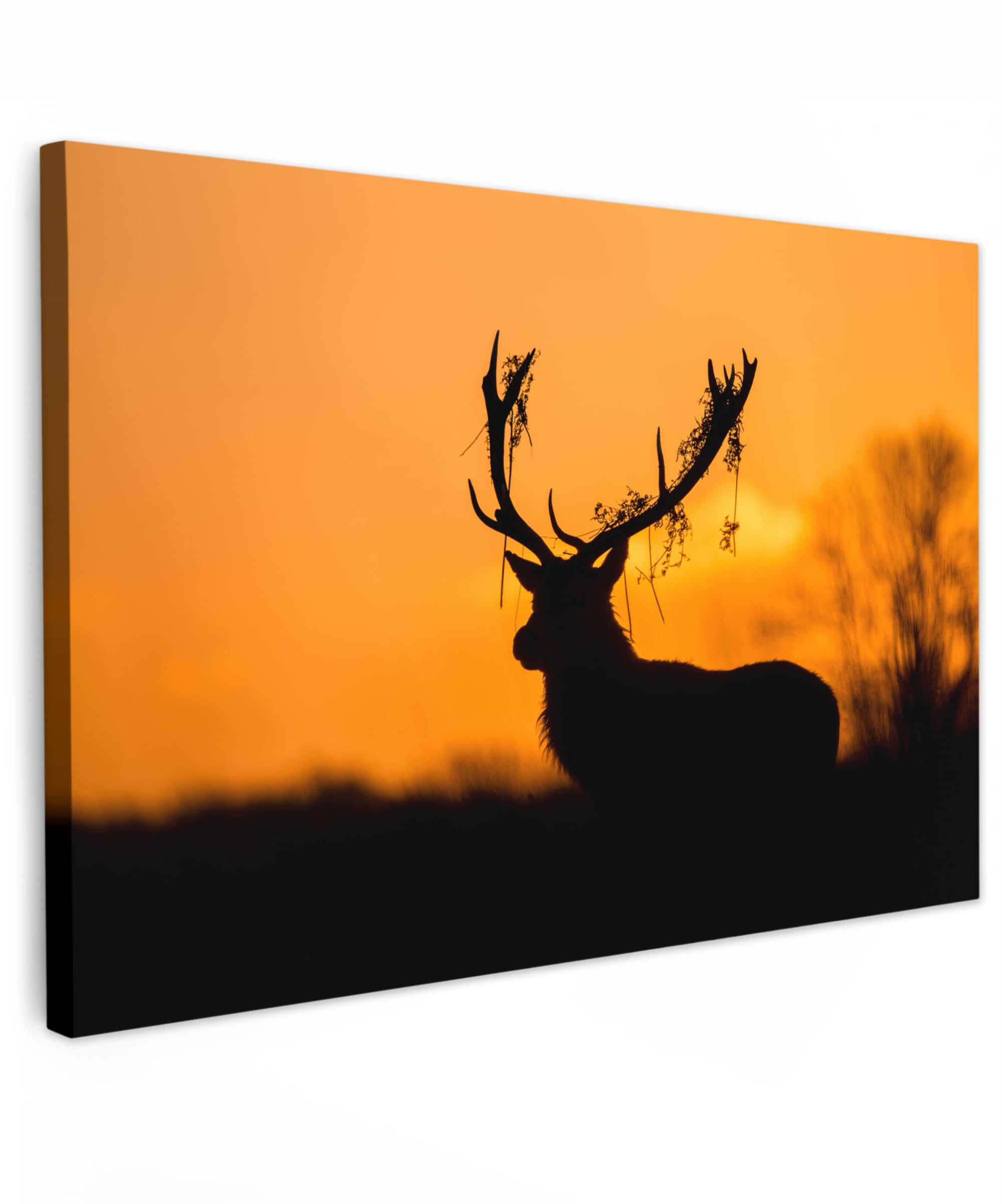 MuchoWow© Canvas Wall Art Work 12"x8" / 30x20 cm House Decoration for Living Room Home Decor Pictures Walls Deer - Orange - Silhouette - Animals - Nature — image 1