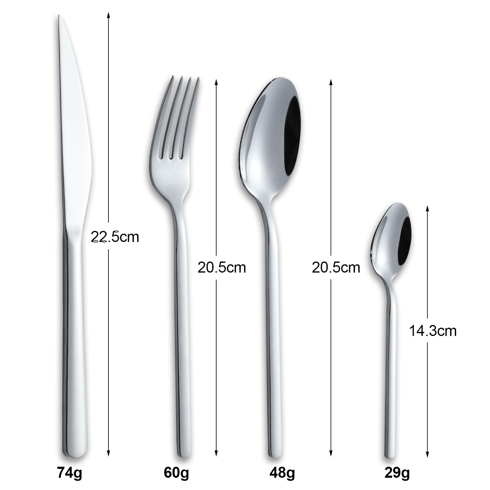 24 Pièces de Couverts pour 6 Personnes, Ensemble de Vaisselle en Acier Inoxydable, Jeunesse Polie, Jeunesse avec Couteaux, Fourchettes et Cuillères (Argent)