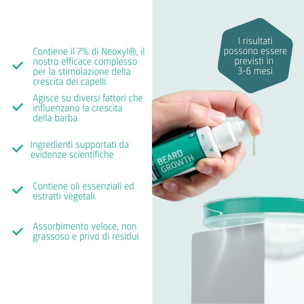 Siero stimolante la crescita della barba Neofollics - 45 ml - L'81% ha riscontrato una maggiore crescita dei peli del viso - Con il 7% di Neoxyl: 41% più efficace del Minoxidil