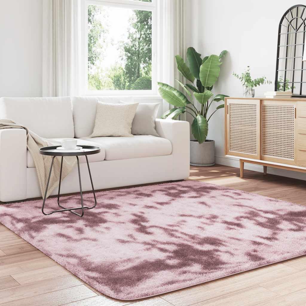 Tapis Shaggy à Poils Longs NAVARRA Rose poudré 200x200 cm carré Polyester antidérapant Moelleux Doux Lavable pour Salon Chambre Bureau intérieur extérieur décoration cocooning