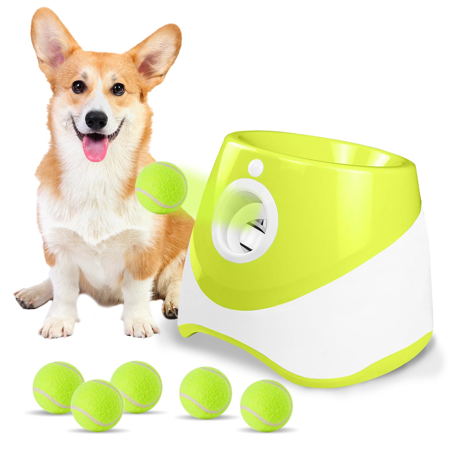 Galatée Lanzador Automático De Pelota, Pequeño Lanzador De Bolas Interactivo, Lanzacohadera Automática para Perros, Lanza De Pelota para Perros con 6 Mini Pelotas De Tenis(Verde Claro)