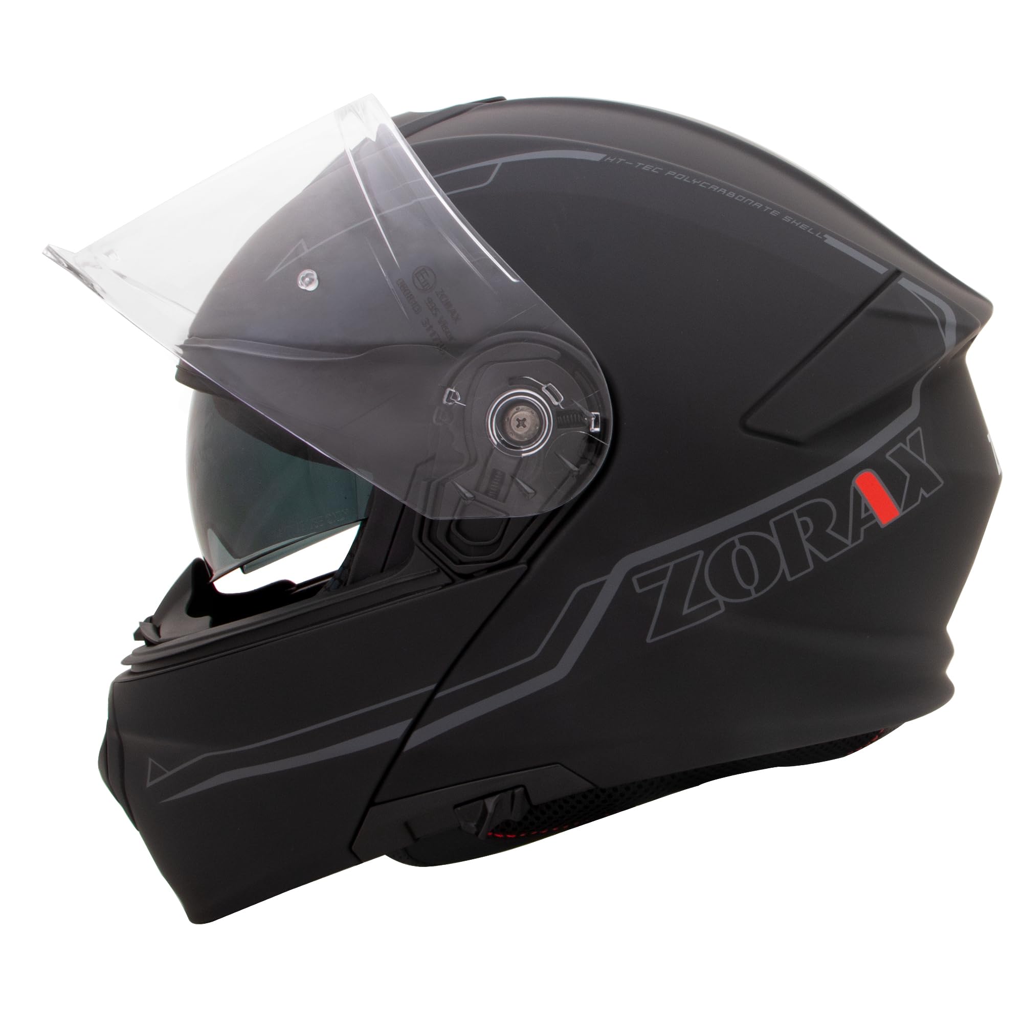 Zorax Nero Opaco/Argento XS (53-54cm) ZOR-838 Casco Modulare Integrale Moto Doppia Visiera Donna e Uomo ECE 2206 Omologato