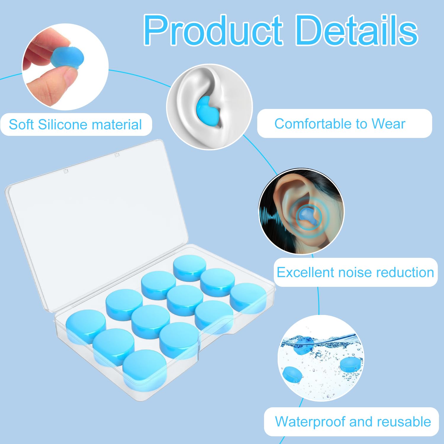 YPYMOD 12 Paia Tappi Orecchie Silicone Tappi per Orecchie per Dormire, Tappi Orecchie Antirumore Morbida Modellabili Riutilizzabili per Donna, Uomo, Piscina