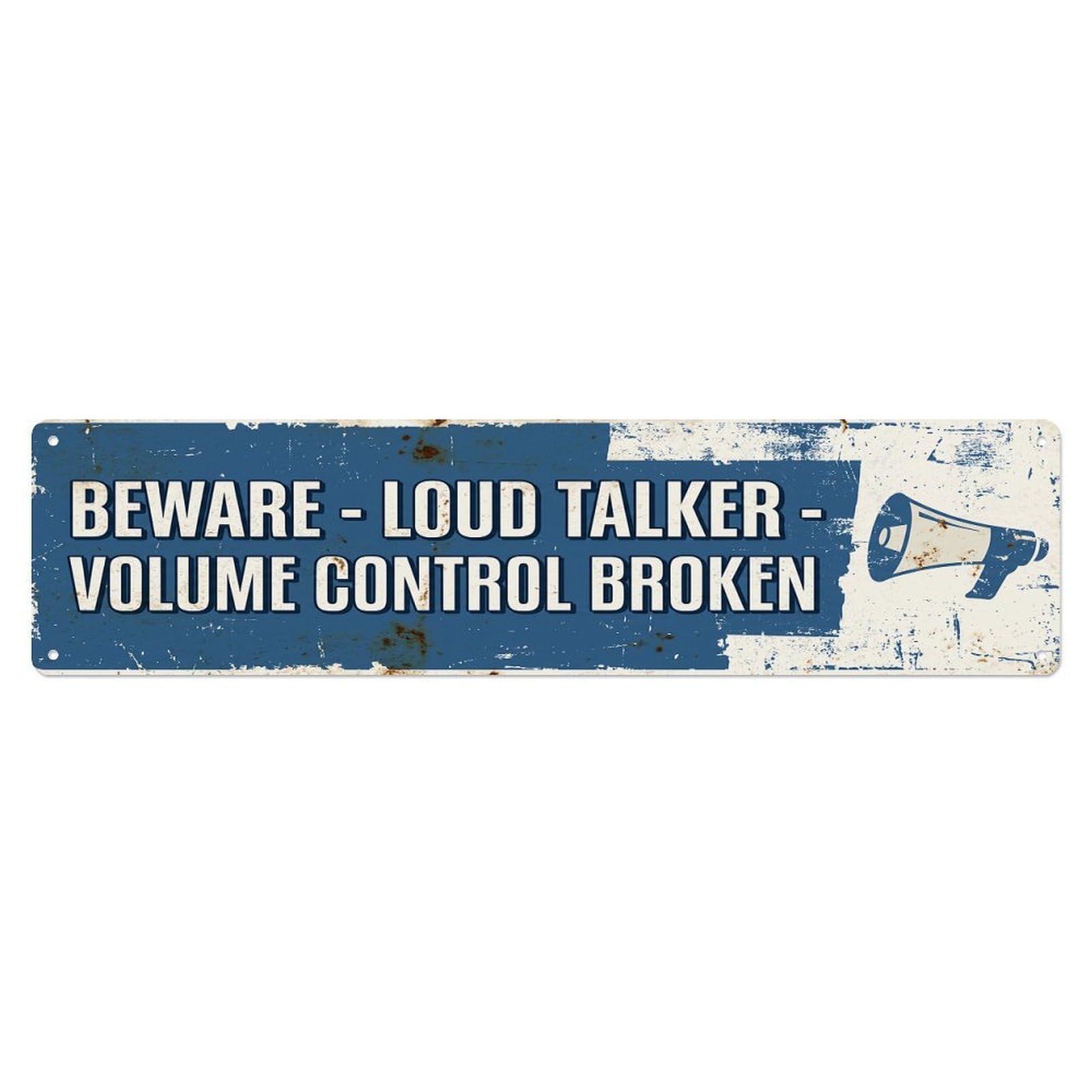 Olhnbad 4X16inch(10X40cm) Vintage Funny Beware Loud Talker Warning Metal Tin Sign