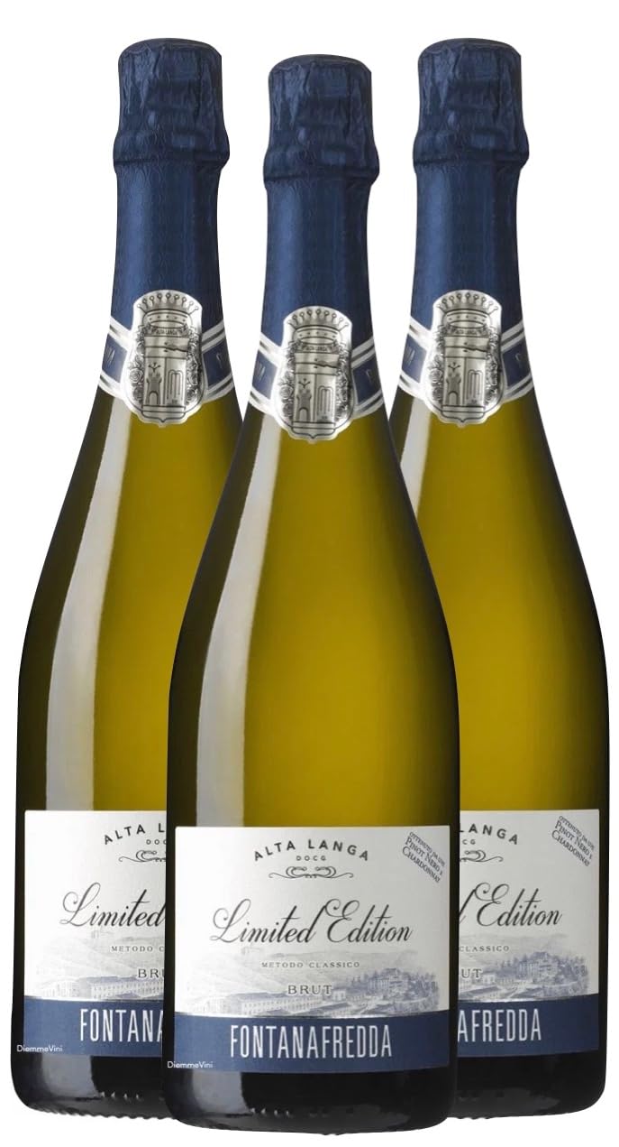 3 Bottiglie Alta Langa DOCG Limited Edition Brut, Metodo Classico Fontanafredda, Pinot Nero e Chardonnay, 750 ml
