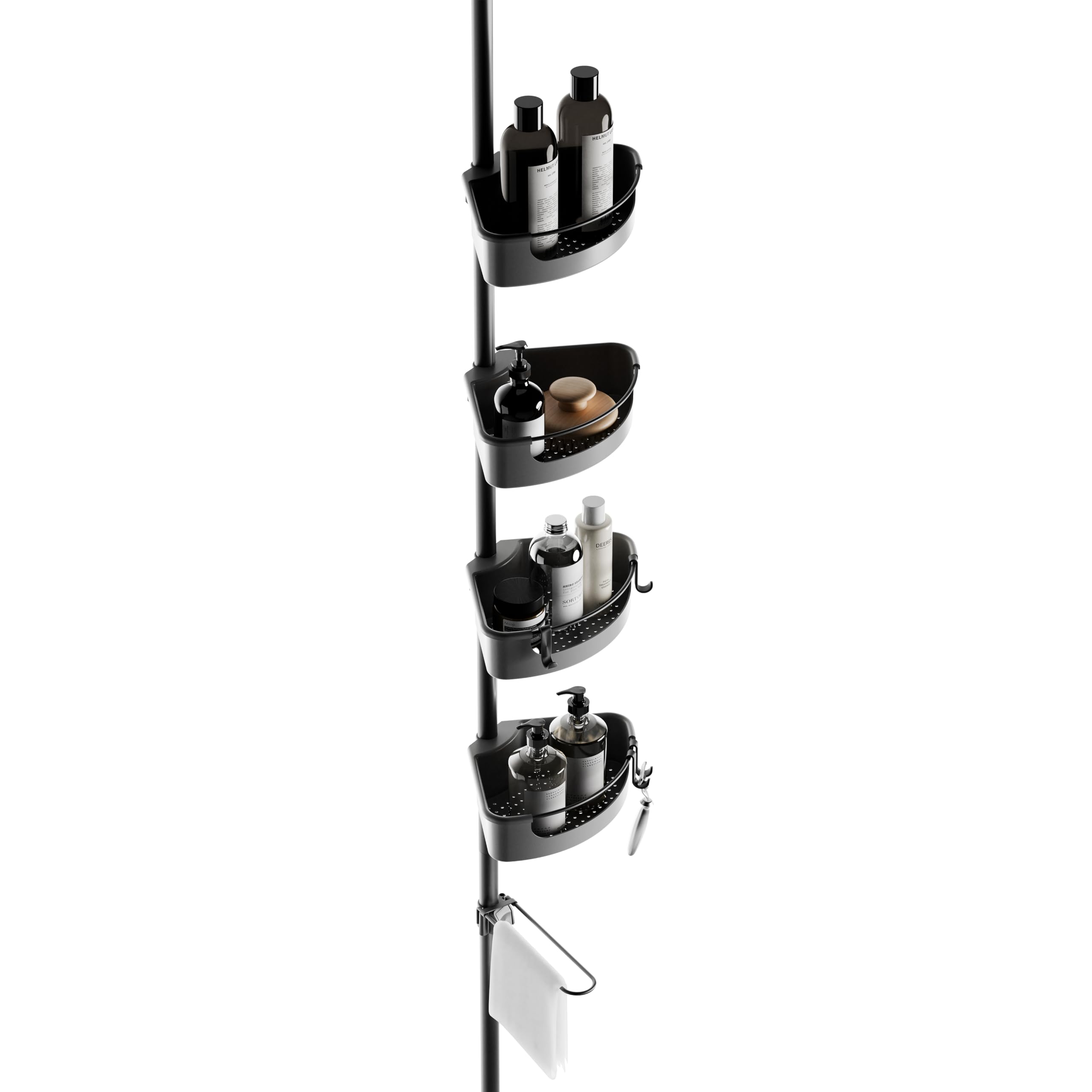 Zenna Home Tension Pole Shower Caddy Corner Organizer - Adjustable Standing Shower Caddy with 4 Baskets 6 Hooks