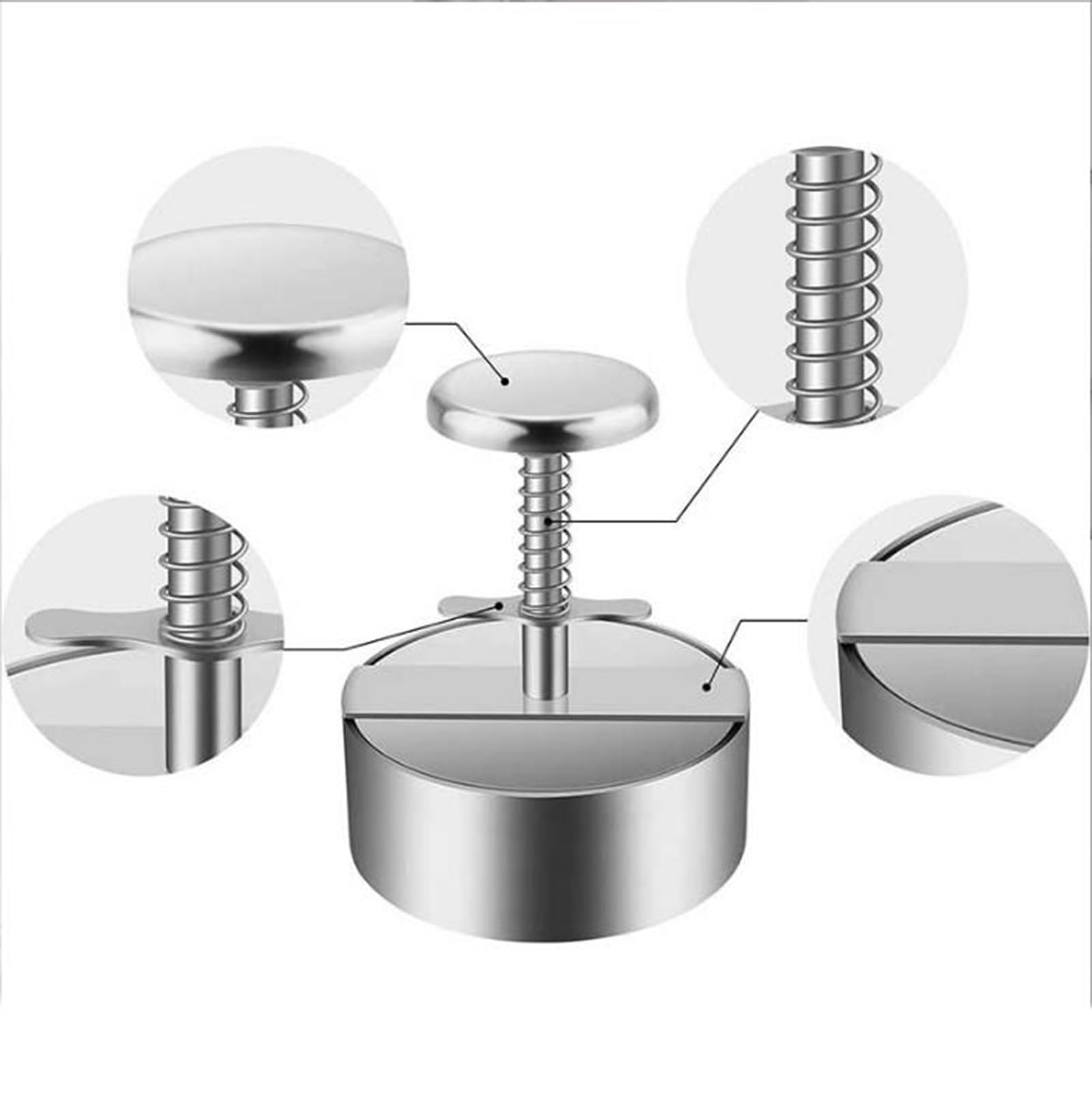 Edelstahl-Pattypresse, manuelle federbelastete Burgerpatty-Form, DIY-Reisbällchen-Füllform – ideal für Heimküchen, Grillpartys, Cafés und Restaurants,Silber,14 x 5 x 11.4 cm