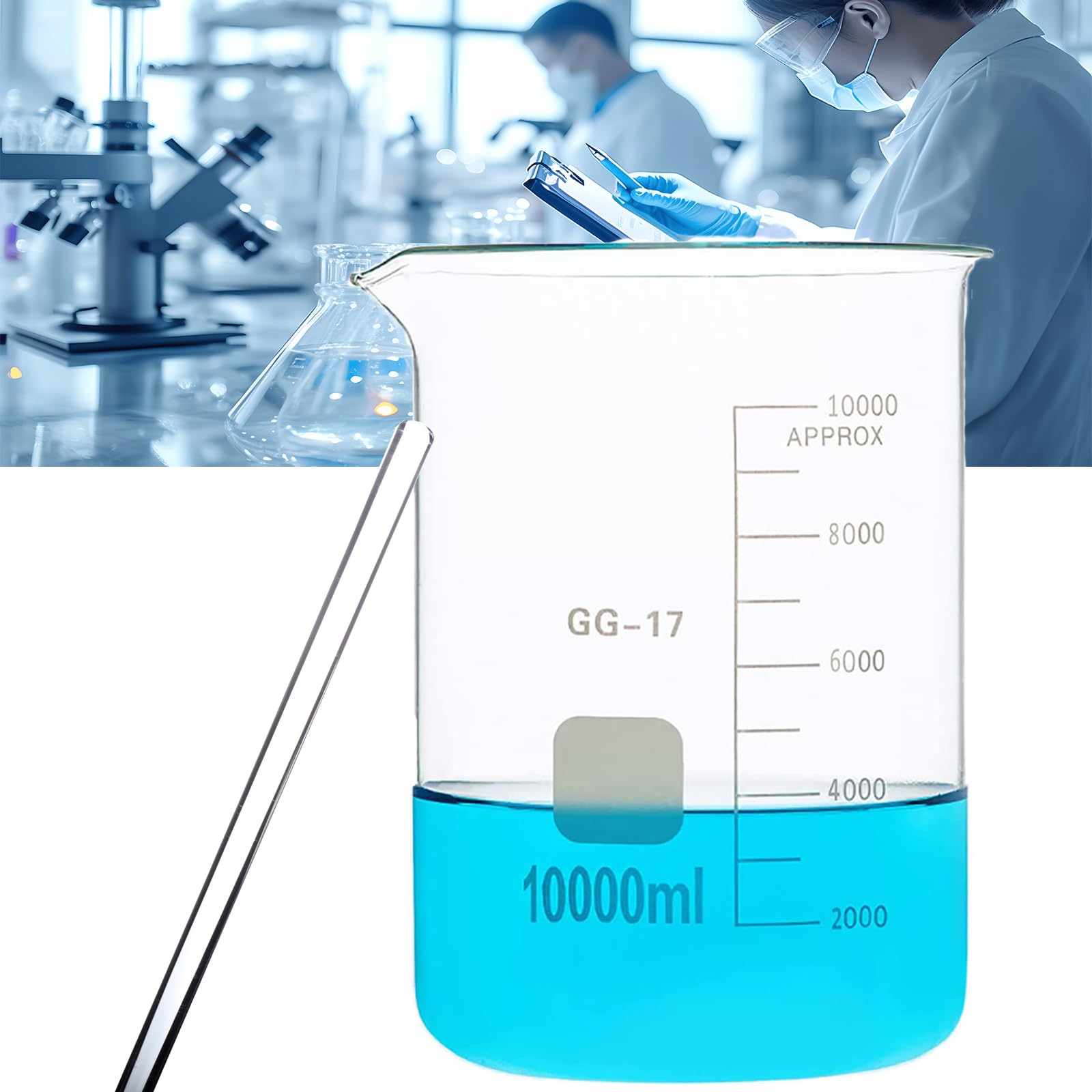 Vaso de vidrio de gran capacidad de 1000 a 10000 ml con varilla agitadora, escala de precisión, medidas precisas para uso en laboratorio y estudiantes