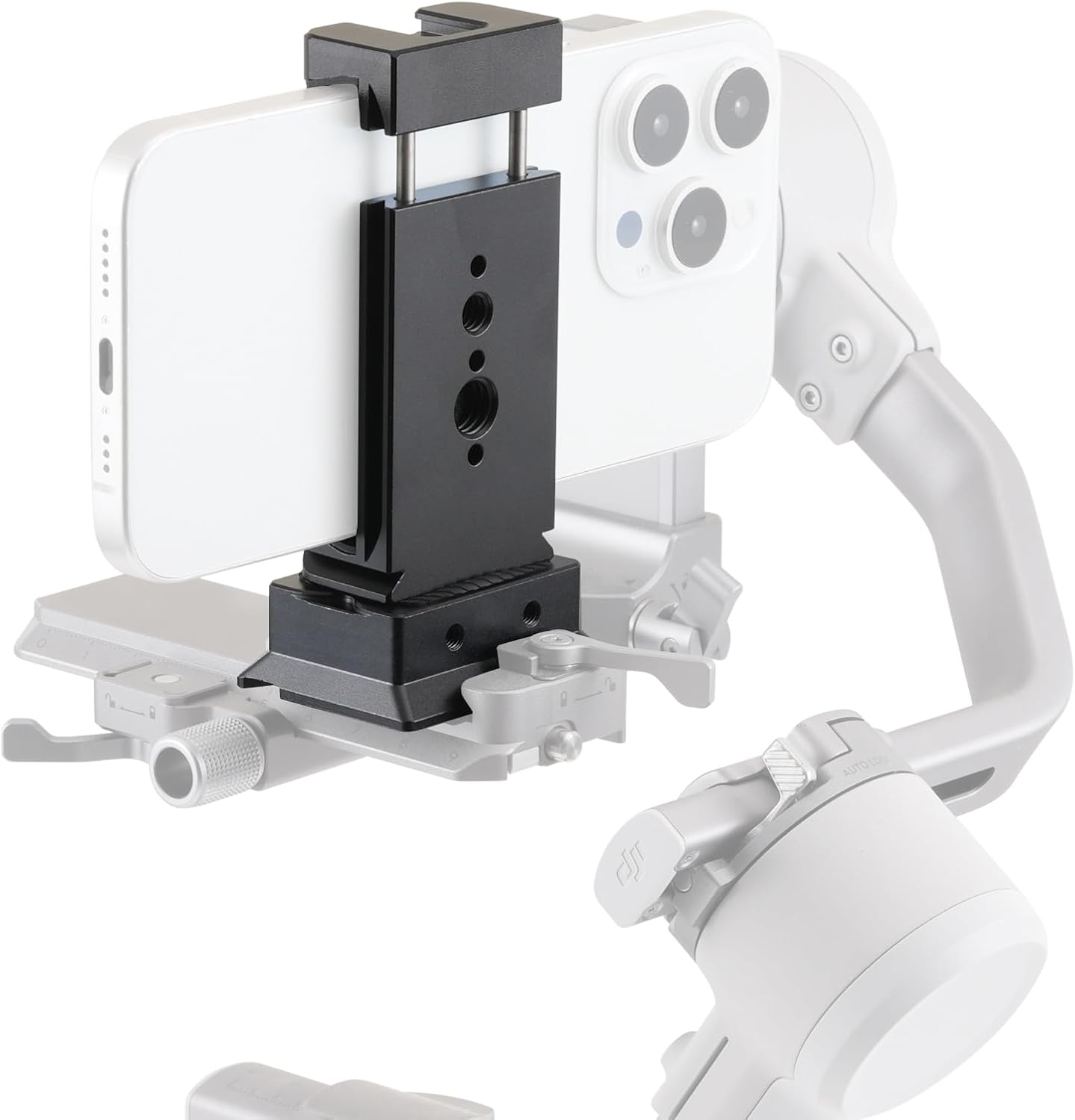 FocusFoto Metal Phone Holder with Baseplate for Arca-Swiss,Compatible for DJI RS 4 Mini RS3 RS4 Pro Gimbal Stabilizer, Phone Tripod Mount Adapter with Cold Shoe & 1/4" 3/8" Thread for iPhone 17/16/15