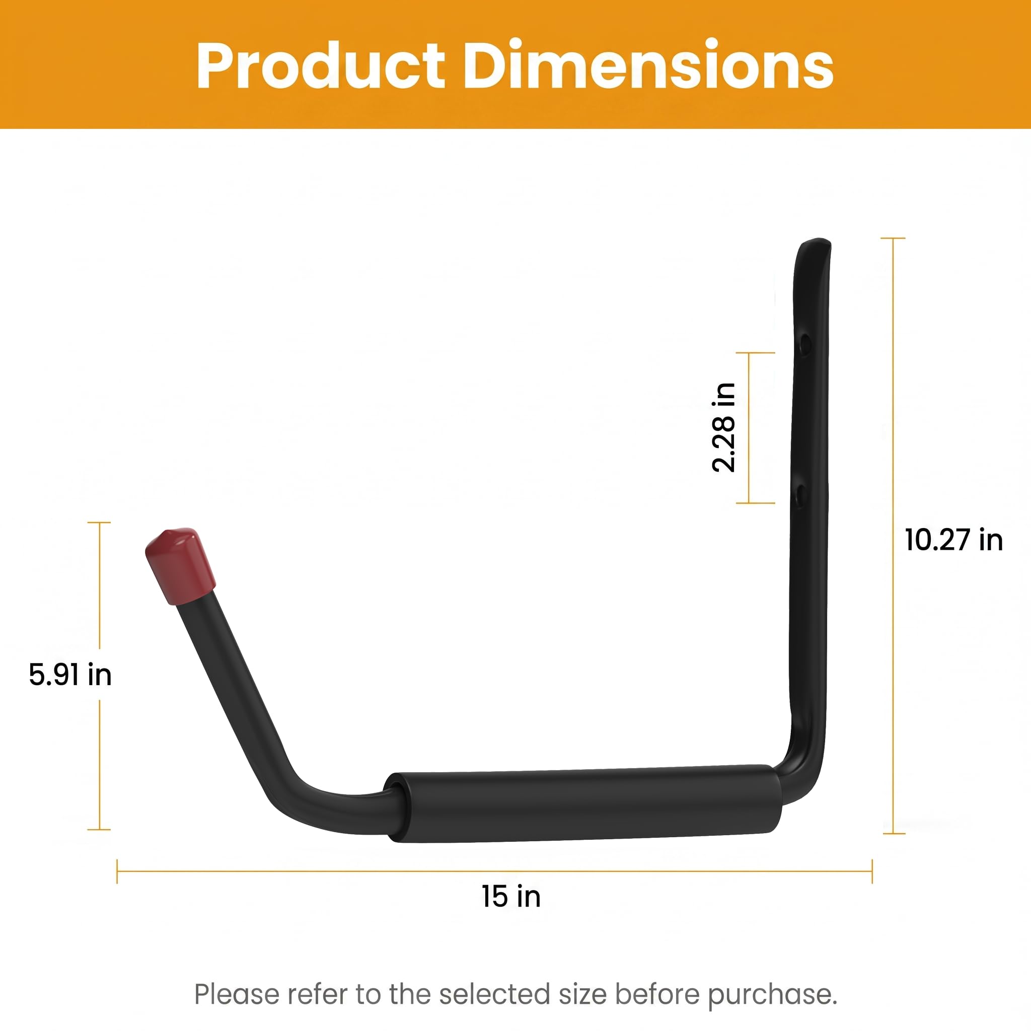 Garagenhaken, robust, Stahlhaken mit EVA-Schaum-Polsterung, 38,1 cm, Wandhalterung, J-Organizer, Aufhänger zum Aufhängen von Fahrrädern, Kajaks, Gartenwerkzeugen, Schlauchen, Fahrradregalen, 6