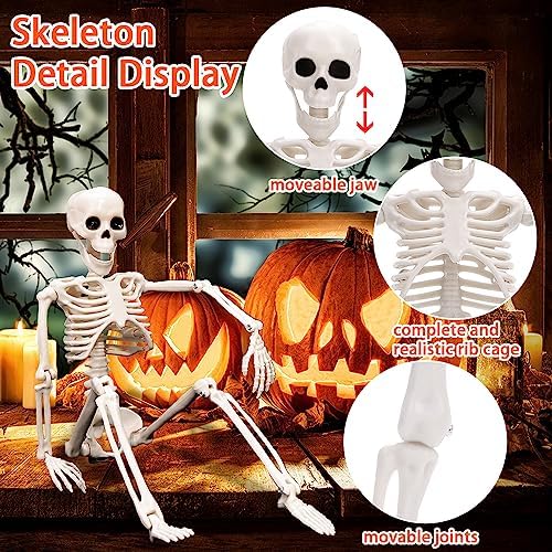 61lFUkXAQ9L._AC_ XIMISHOP Pack of 2 Skeleton Halloween Decoration, 40.6 cm Full Body Posable Halloween Hanging Plastic Skeleton Decoration with Movable Joints for Halloween Decoration Indoor Outdoor