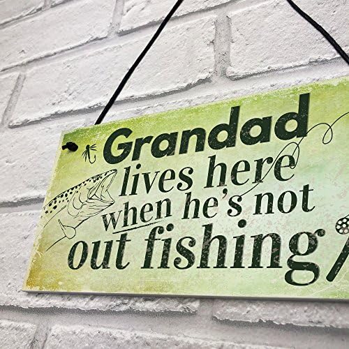 RED OCEAN Grandad Lives Here CARP Fishing Hanging Sign Fathers Day Dad Gone Fishing Gifts