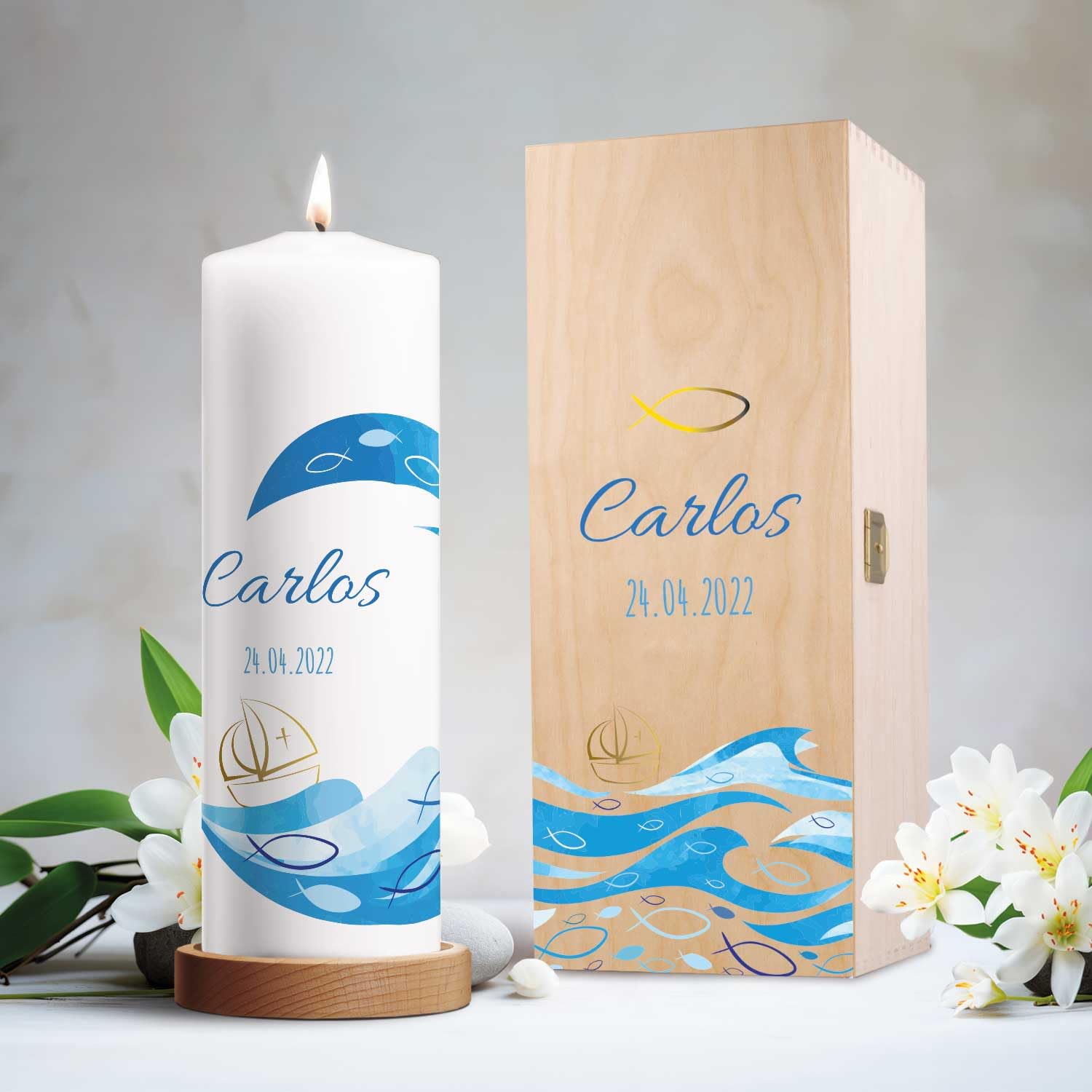 GRAVURZEILE Candela stampata – Candela per battesimo – Candela stampata brillante per battesimo – regalo di battesimo personalizzato per ragazze e ragazzi – Candela pilastro di alta qualità 250/80 mm