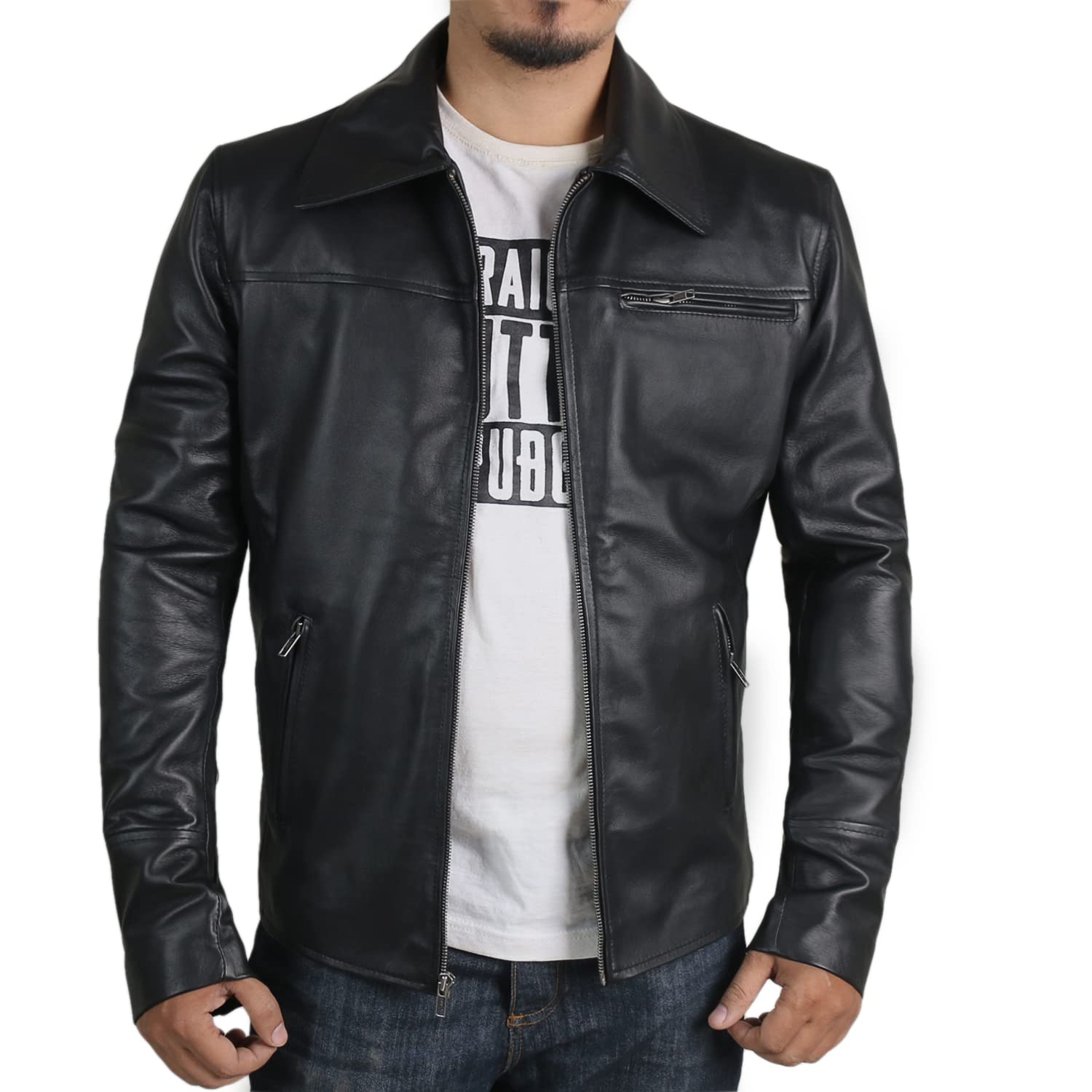 LaverapelleLaverapelle Men's Genuine Lambskin Leather Jacket (Black, Aviator Jacket)-1801004