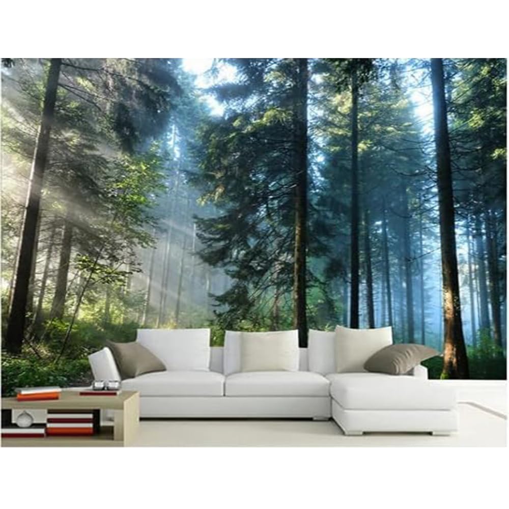 TOKMOCO Custom Morning Forest 3D Mural Landscape Peel and Stick Wallpaper Living Room Bedroom Wall Mural Home Decor
