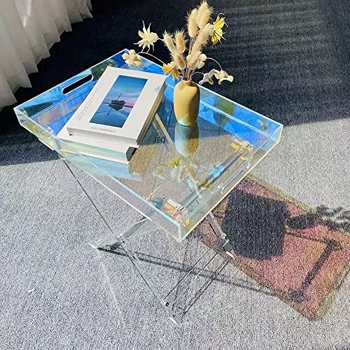 Iridescent Acrylic Folding Tray Table, Modern Chic Rainbow Acrylic Side Table Rectangle End Table Coffee Table For Office Nightstand Living Room And Bedroom #TOP11