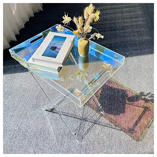 Iridescent Acrylic Folding Tray Table, Modern Chic Rainbow Acrylic Side Table Rectangle End Table Coffee Table for Office Nightstand Living Room and Bedroom
