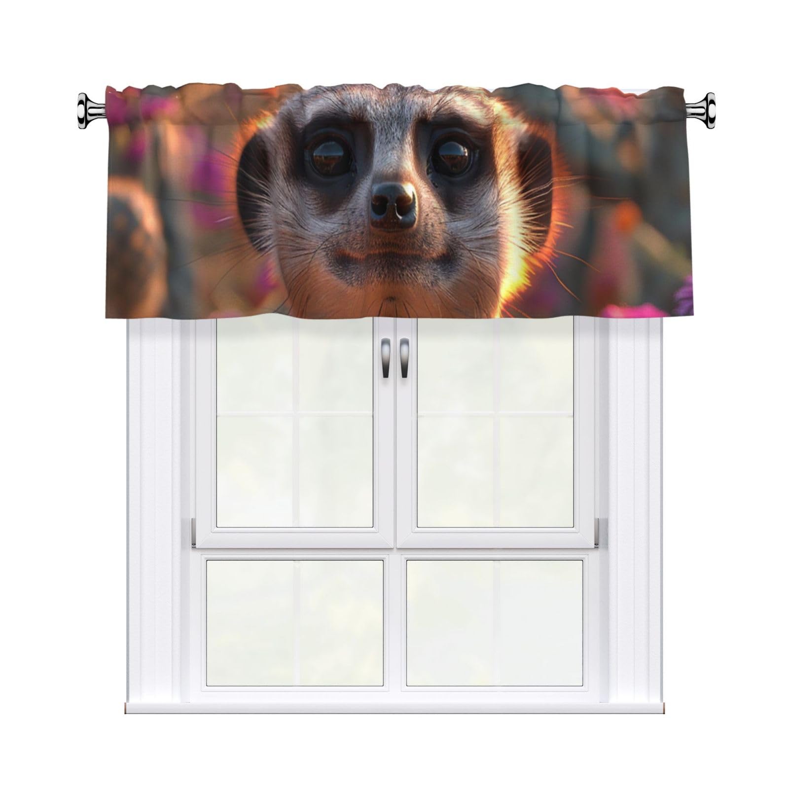 MXZERFKGLA Window Valance Kitchen Curtains 54 x 18 Inch Meerkats Valances for Windows Curtain Valance Vintage Short Window Treatment for Kitchen Dining Room Bathroom Bedroom Home Decor