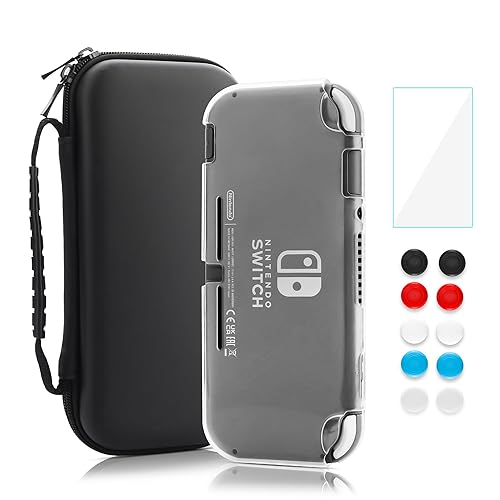 RHOTALL Carrying Case for Nintendo Switch Lite,Shockproof Portable Accessories Bundle Travel Bag,TPU Case Cover with Screen Protector,10 Thumb Grips