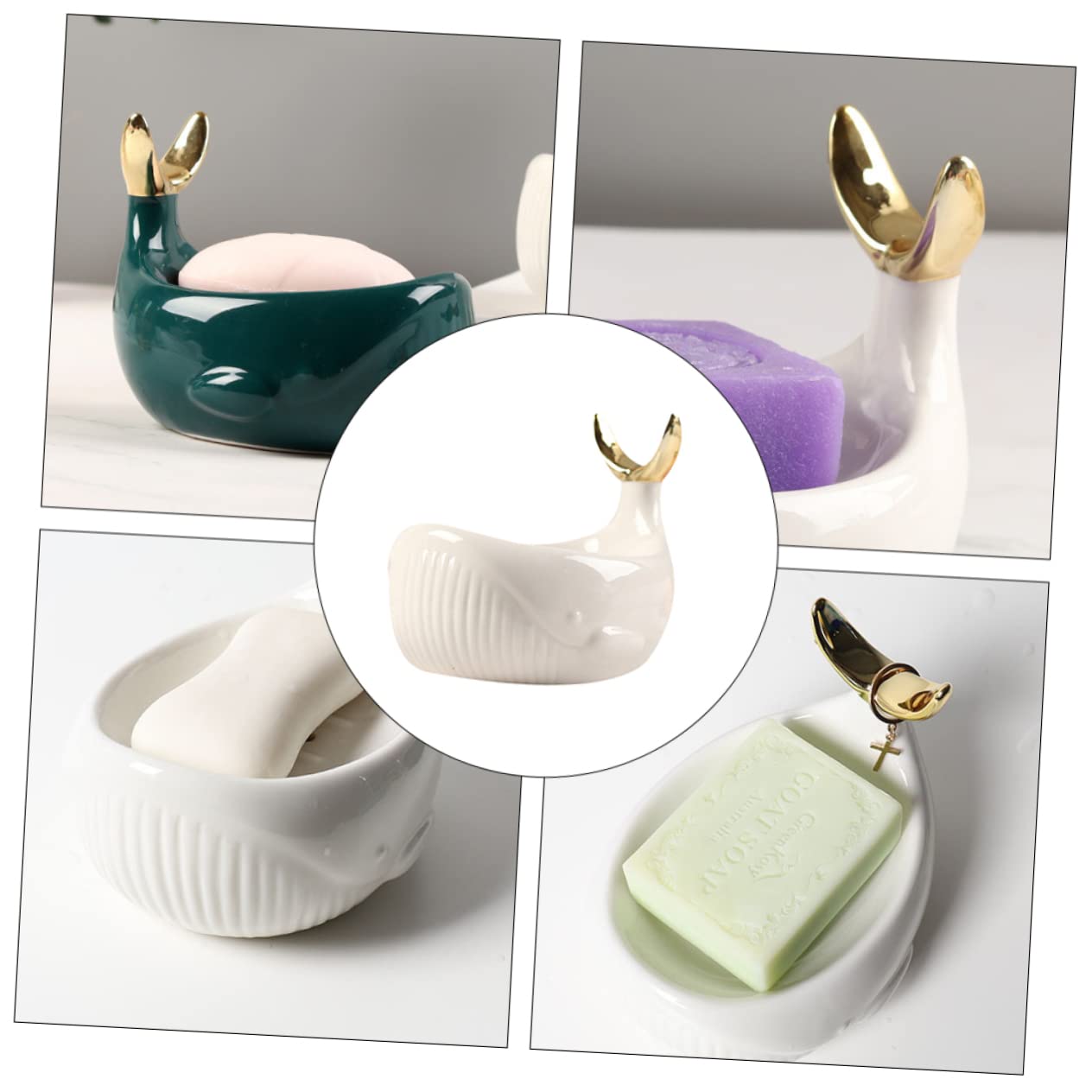Jabonera de Cerámica en Color Blanco con Forma de Ballena, Drenaje Fácil y Diseño Nórdico, Adecuada para Baño y Ducha