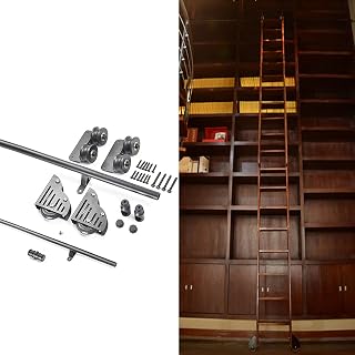 Sliding Barn Door Hardware Kit 3.3ft-20ft Rolling Ladder Hardware Library Sliding Ladder Hardware Kitï¼ŒBlack Steel Round Tube Mobile Ladder Track for Library/Loft/Home/Indoor (Size