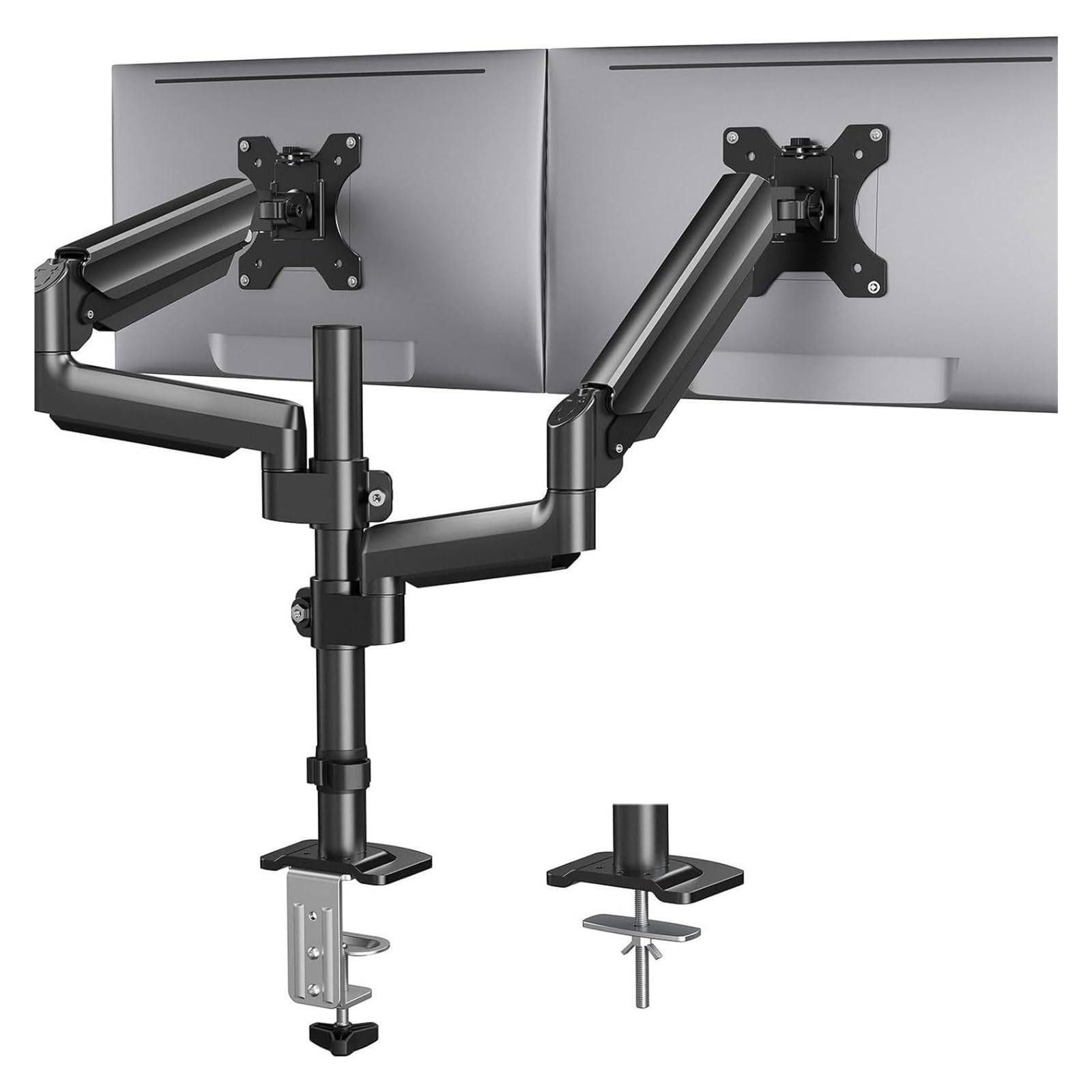 TKJfdTY Aluminum Alloy Dual Screen Column Computer Monitor Stand Arm Suitable For 13~32 Inch Monitors