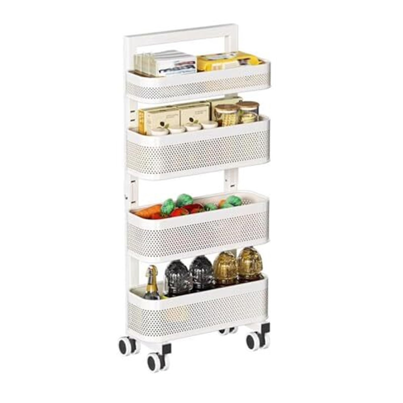 SFSLBFB Storage Cart, Mobile Shelving Unit, Rolling Utility Rack with Mesh Basket for Bathroom, Kitchen, Office Organization, Portable Trolley