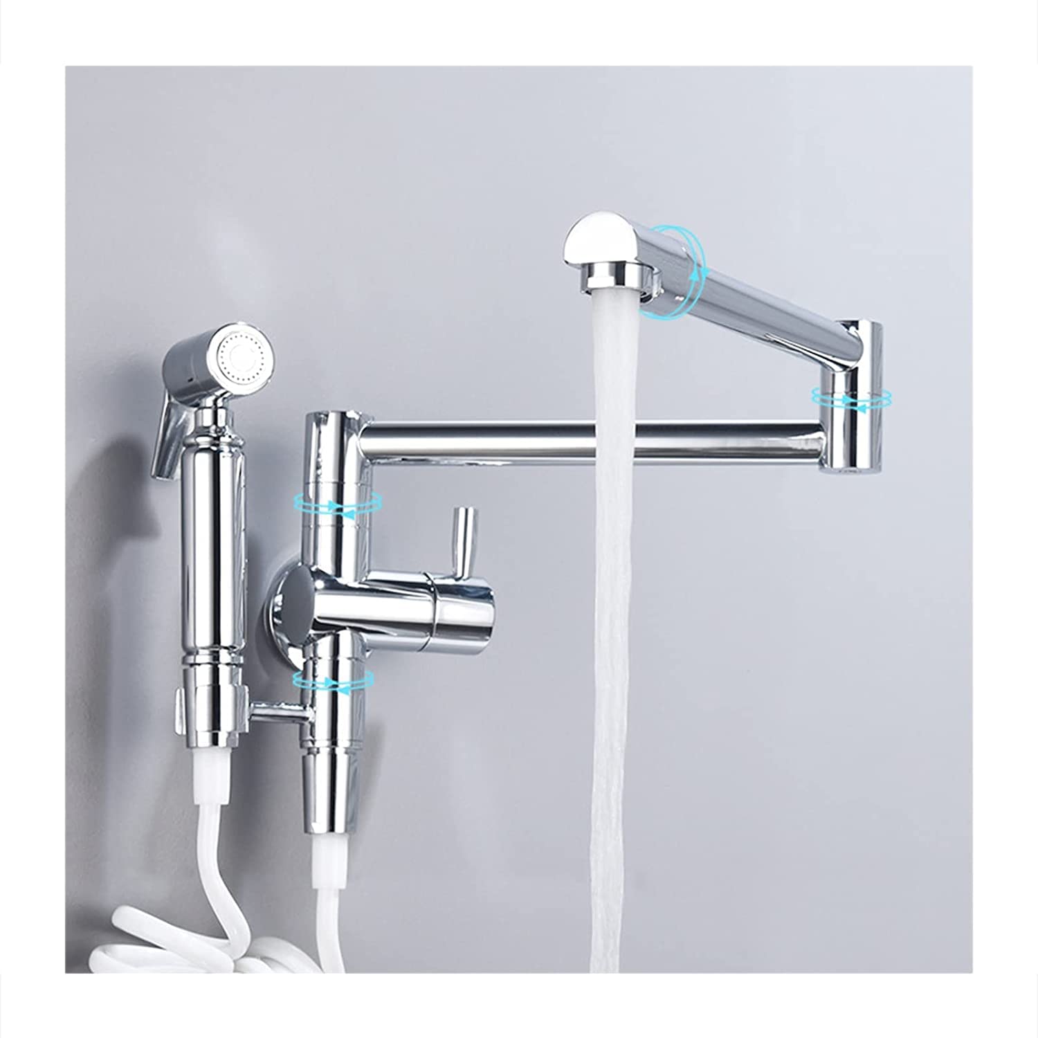 Robinet de cuisine mural avec pot filler rétractable en laiton