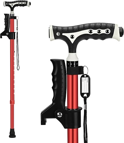 Miniatura 9 de Bastón para caminar de 440 libras para hombres y mujeres, aleación de aluminio, ligero, altura ajustable, bastón plegable de pie con LED para