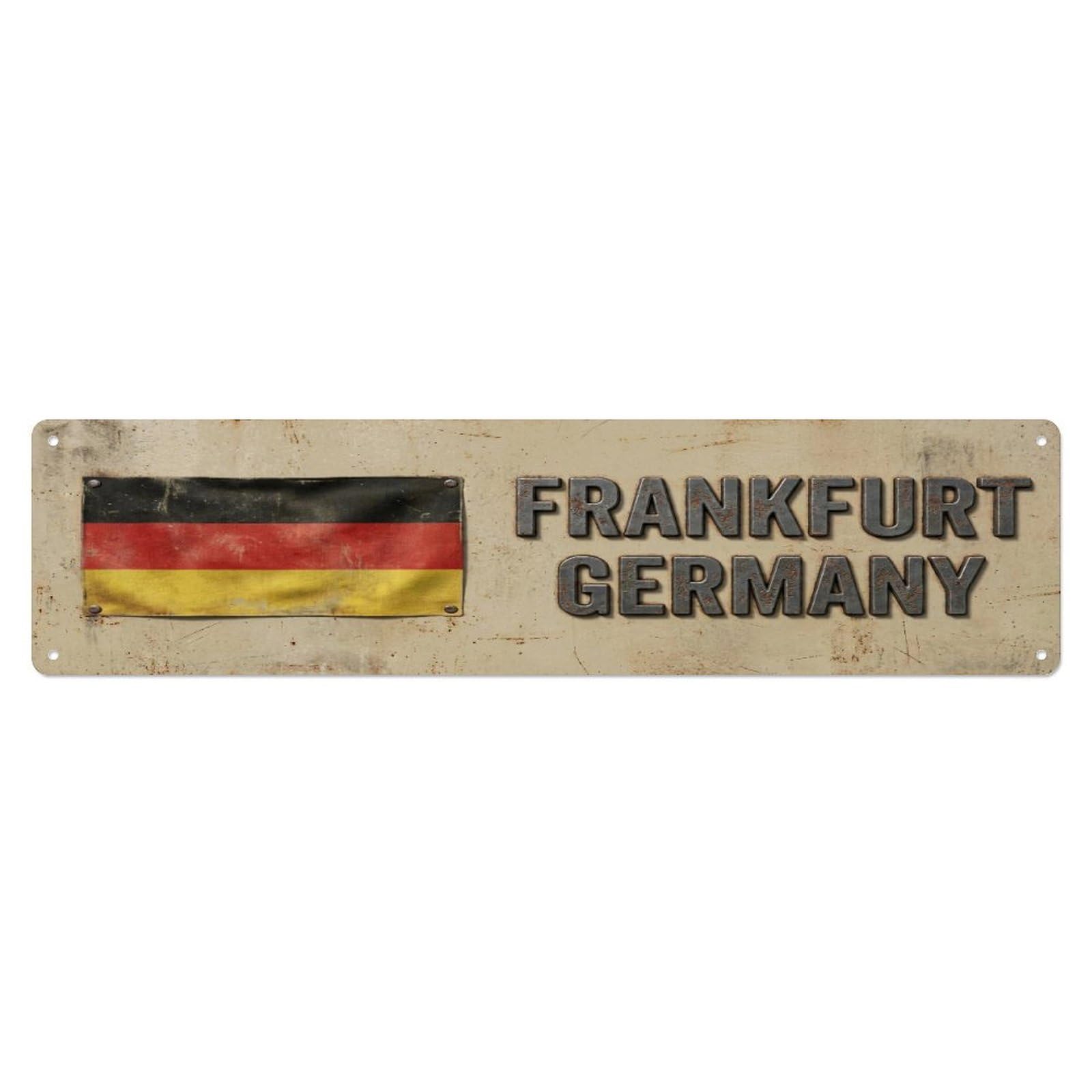 Metal Tin Sign Vintage Frankfurt Germany Flag Decor Rustic Travel