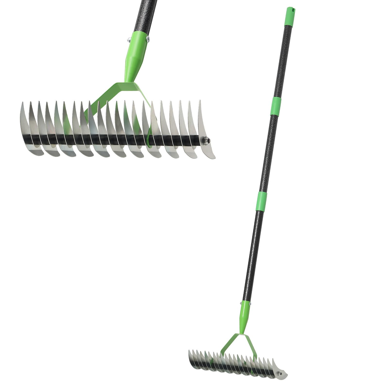 Rastrello in paglia in acciaio pressato a freddo, manico regolabile da 142,2 cm, impugnatura ergonomica, resistente alla ruggine, perfetto per giardini, prati, campi e altro ancora, design