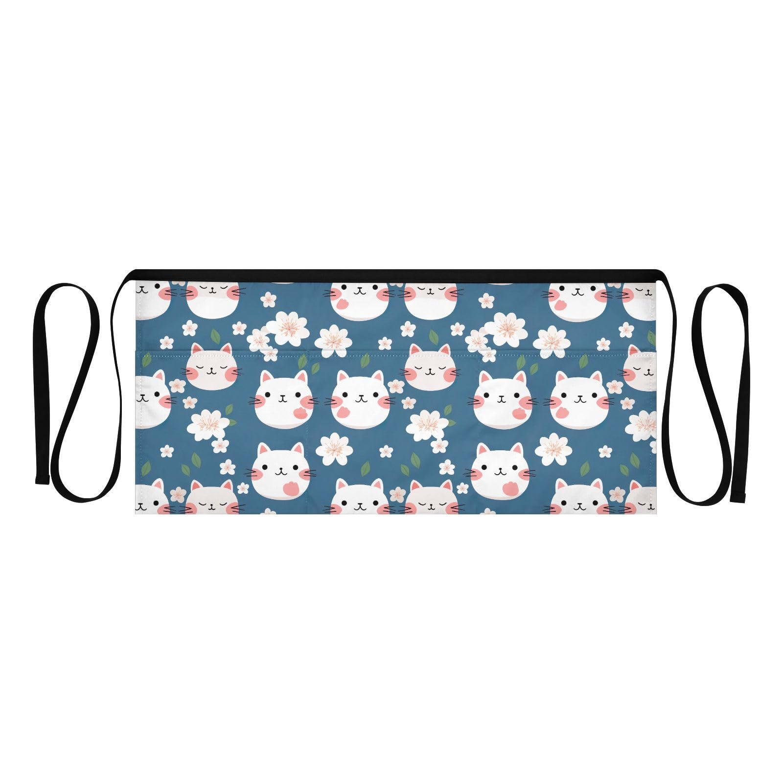 UMIRIKO Cute Cat Flower Waist Apron with 3 Pockets Server Aprons for Waitress Waiter Men Women, Chef Apron Short Half Apron for Kitchen 21343776