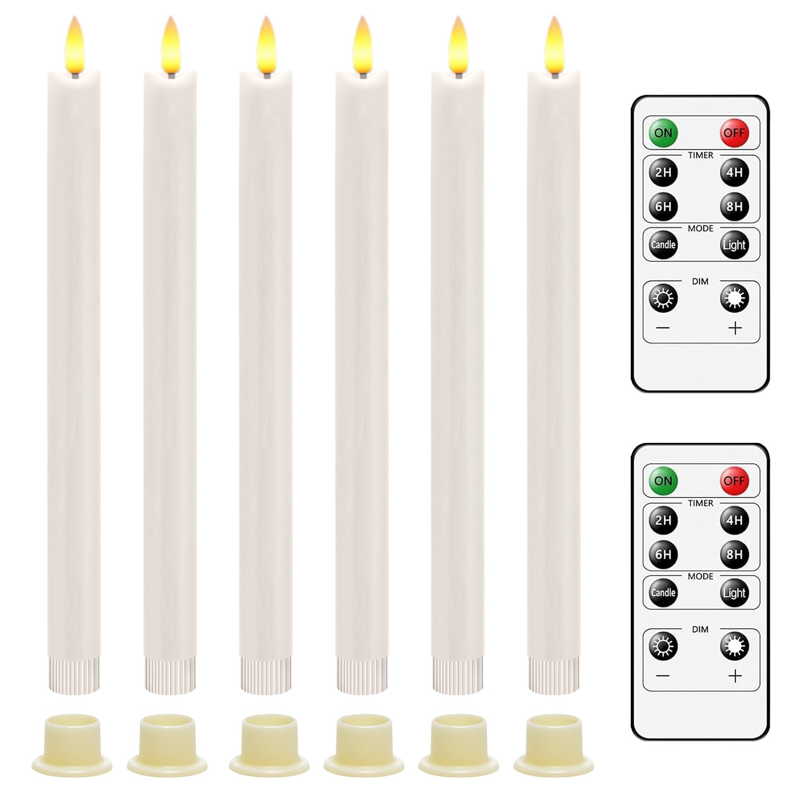 AiiBowy LED Candles [Set of 6] Flameless Candle, 24-Hour Timer Function with Remote Control, Battery Operated with 3D Flame, LED Taper Candles, for Home Decoration, Christmas Party - Lvory White — image 1