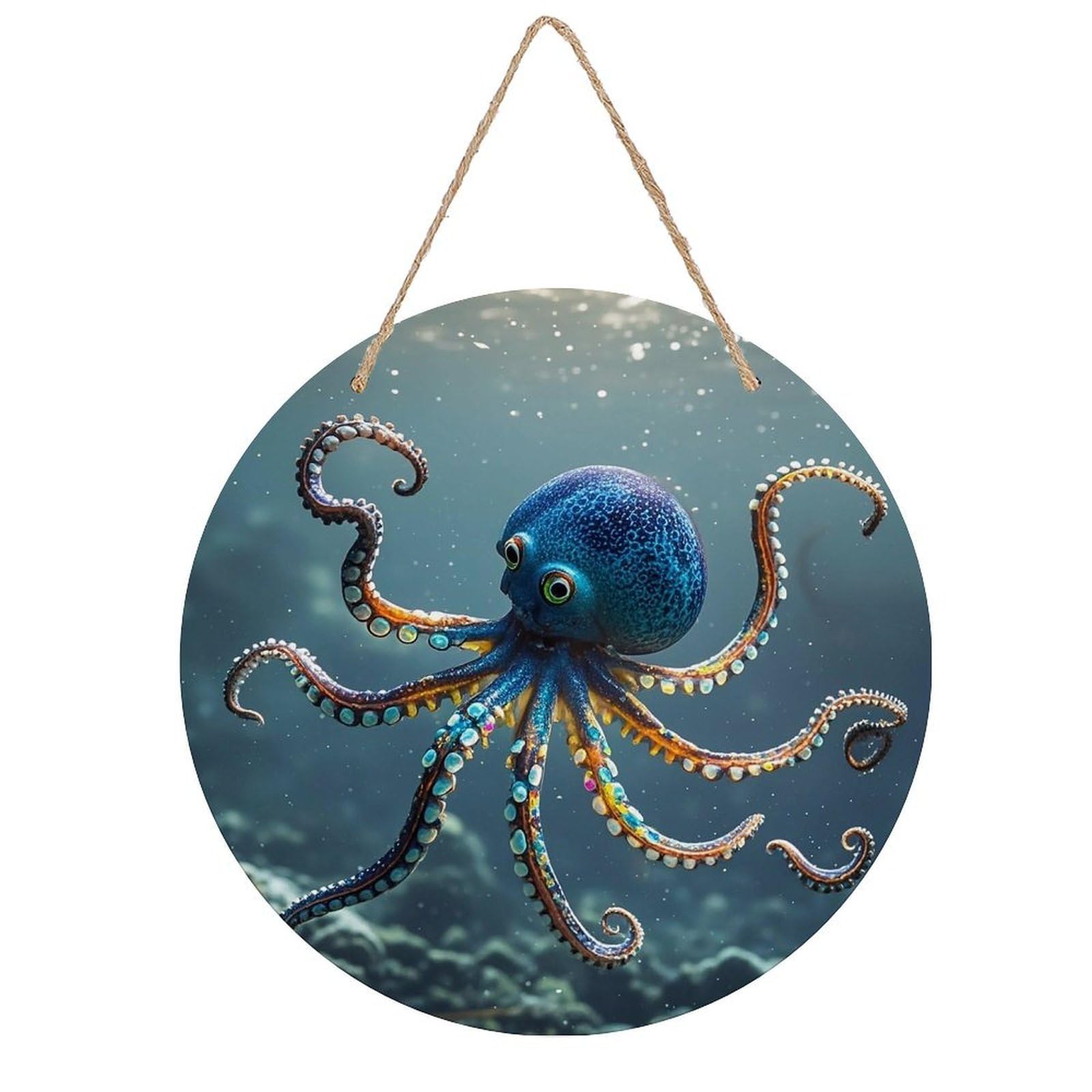 FekiLoot Octopus Wall Art Decor Round Wood Hanging Sign Decoration Wooden Circle Door Sign Round Hanging Decorative Wood Plaque Door Hanger for Home Outdoor Indoor Decoration