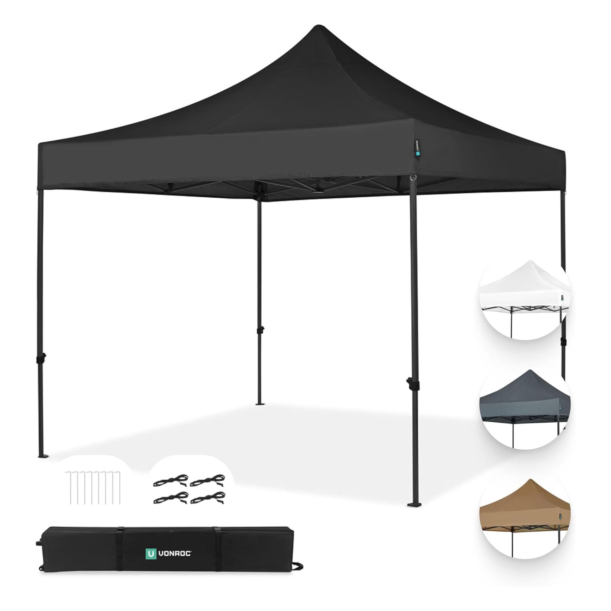 VONROC Tente Easy-Up - 3x3 m – Pliante - Design Modulaire : Auvent, Tonelle, Chapiteau, Marchés Saisons – Pliable – Imperméable – Cadre en Acier - Protection UV 50+ - Noir - Sac de Rangement Inclus