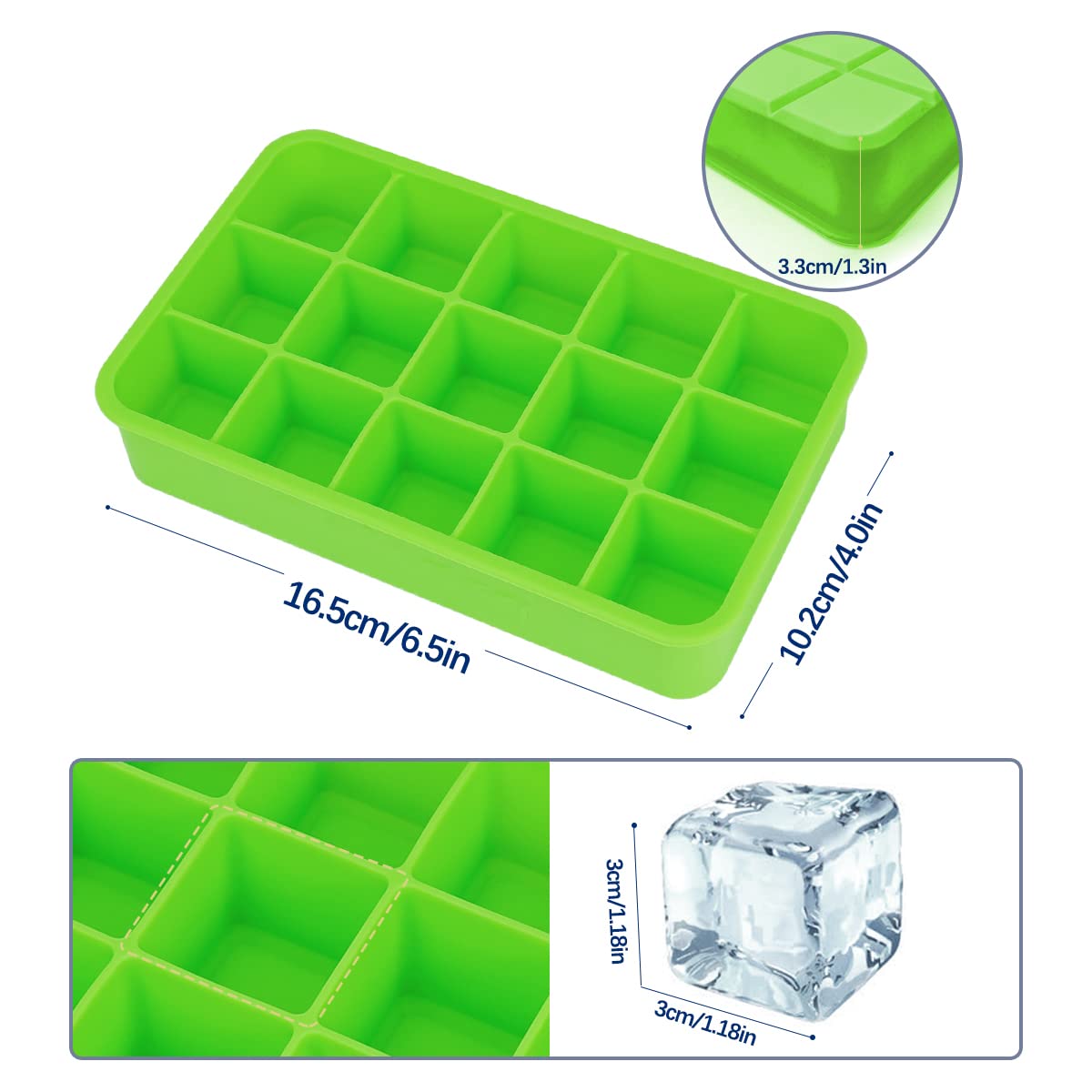 Stampo Per Ghiaccio In Silicone Con Coperchio - 2 Pezzi, 15 Cubetti, Ideale Per Whisky E Snack, Navy