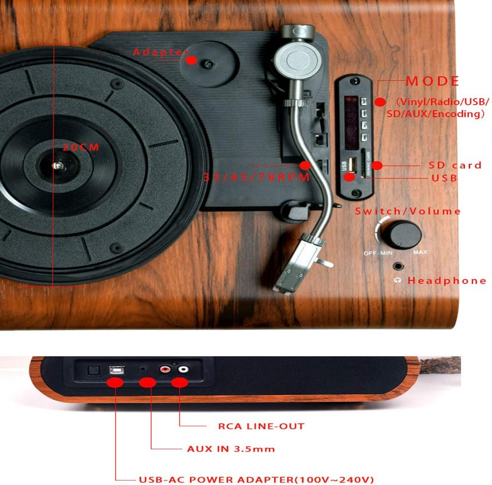 Cheapest 🛒 LoopTone Vintage 3-Speed Bluetooth Record Player with Built-in Stereo Speakers,Belt-Drive Turntable Vinyl Record Player,Multi-Function Record Player