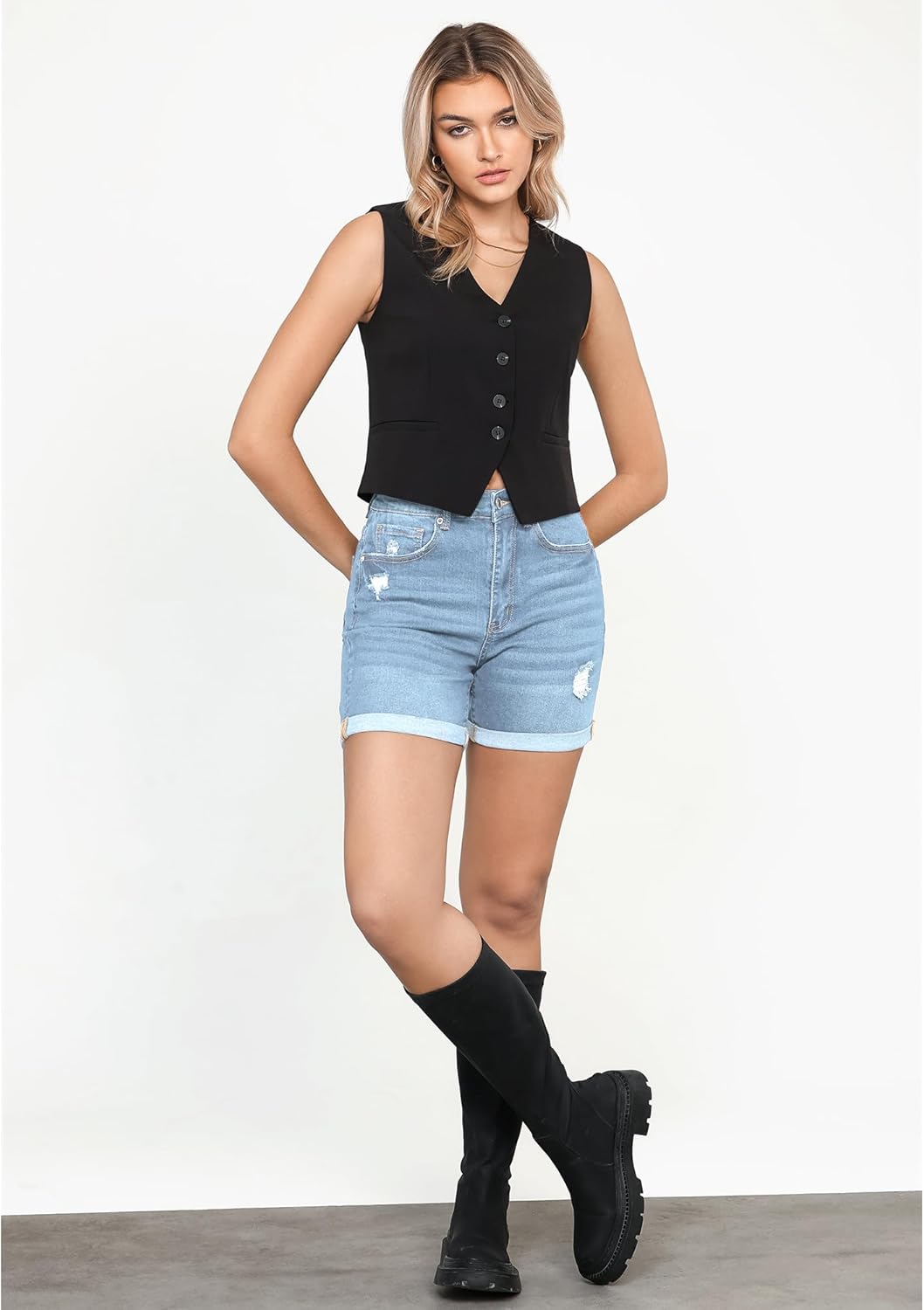 LookbookStore Jean Shorts Womens Stretchy High Waisted Ripped Denim Shorts with Pockets Trendy Distressed Cut Off Shorts - Image 4