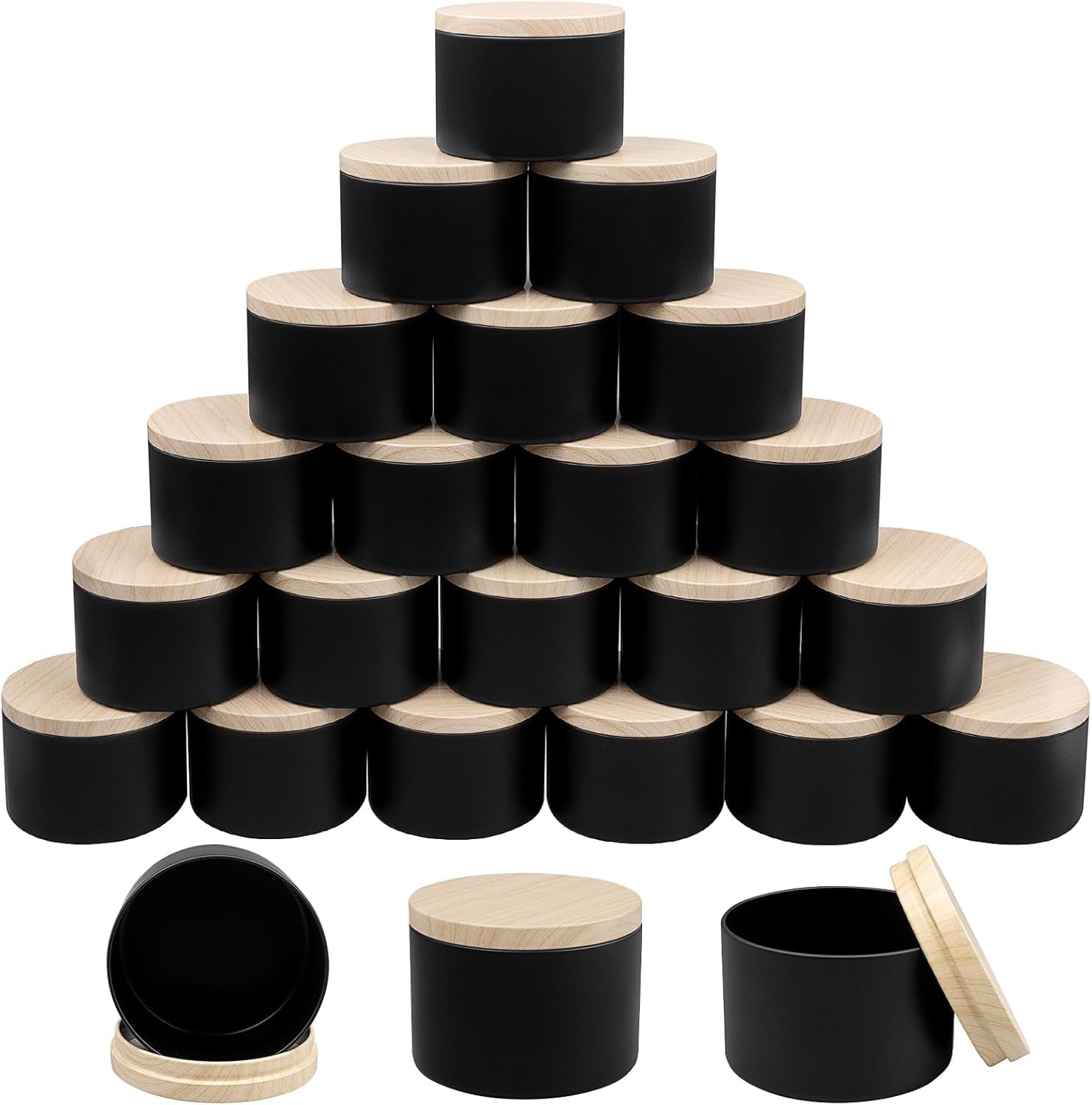 Lot de 24 Boîtes à Bougies en Métal Noir Mat – 230ml – Récipients avec Couvercles pour Fabrication de Bougies, Épices et Cosmétiques – Design Élégant & Durable