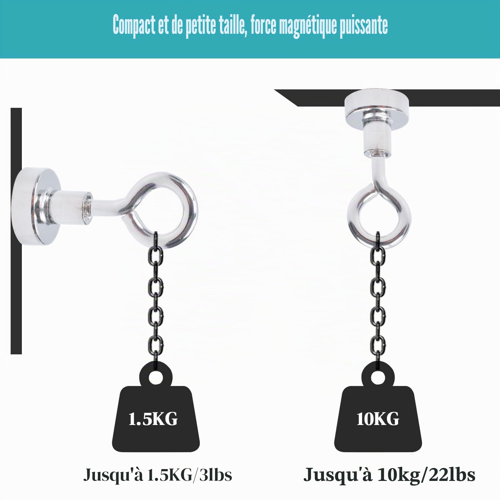 MIN CI 30 Crochets Magnétiques Extra Puissants de 16 mm Néodyme - Force de Traction 8 kg - Aimant à œillets Avec Crochet - Support Magnétique Rond Pour Camping Garage Cuisine Bureau