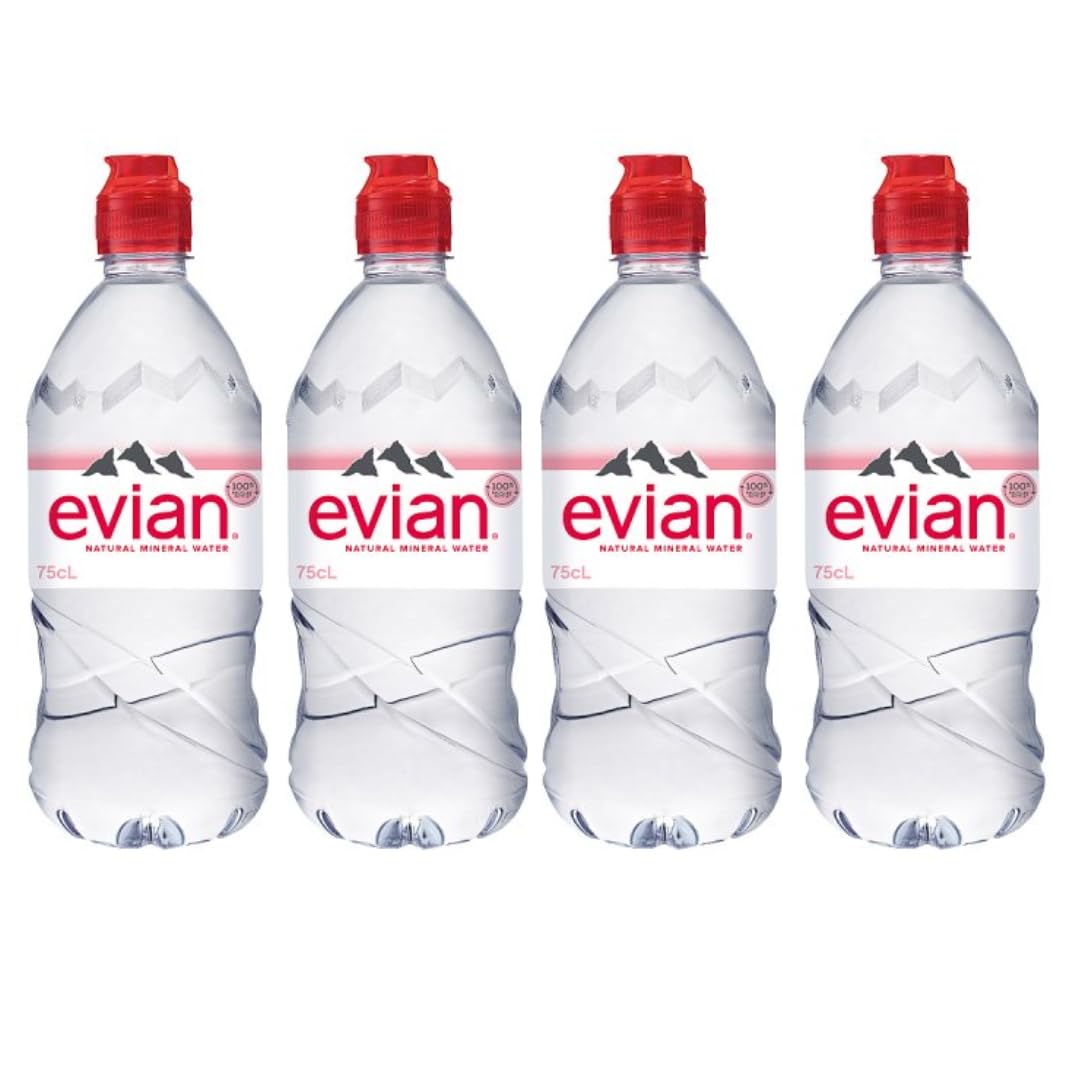 E-vian Water Sportscap | Mineral Water | Still Water | Crisp Taste | Carbon Neutral | Recycled plastic | 750ML | Pack of 4