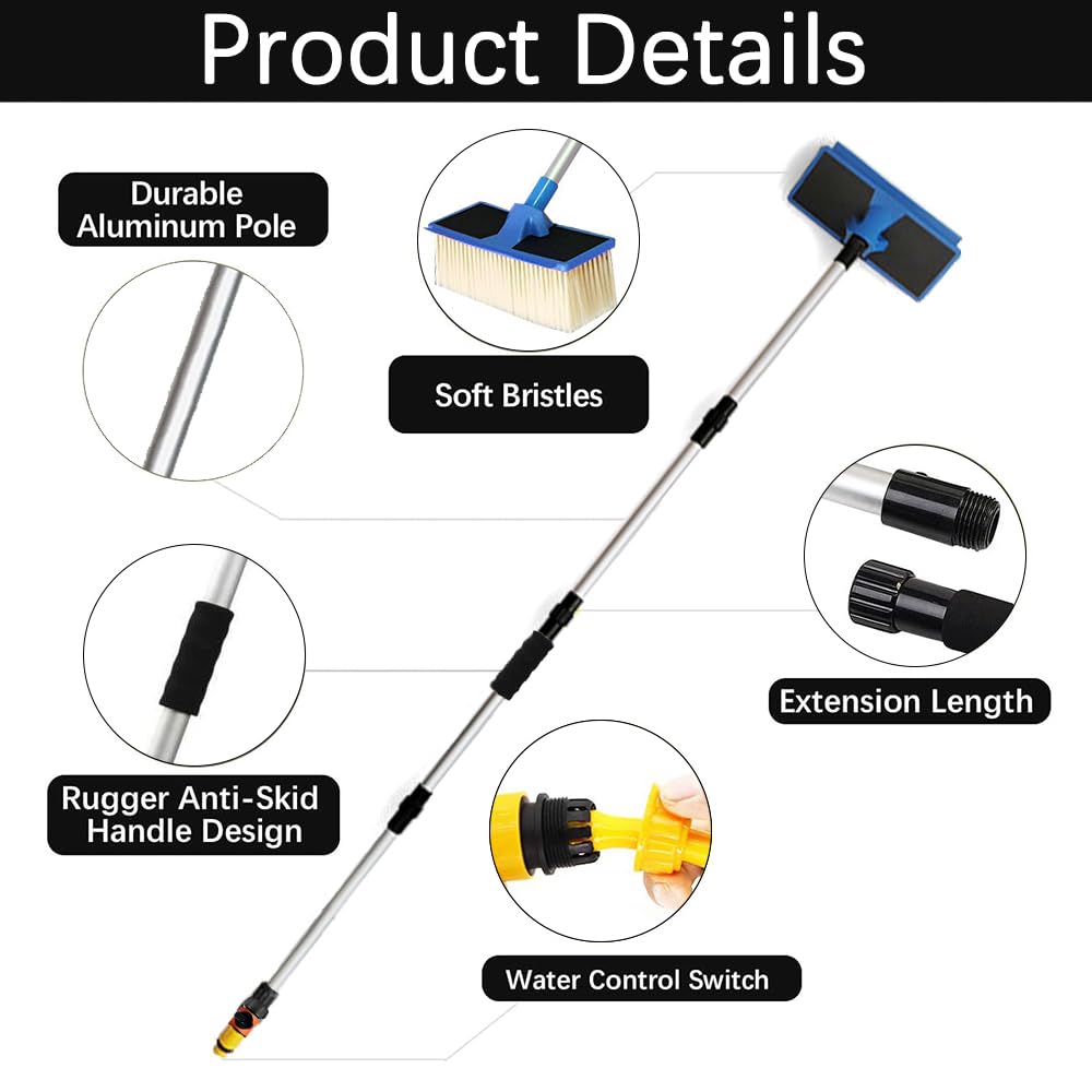Brosse Lavage Voiture,Brosse de Lavage pour Voiture avec Raccord d'eau,Balai Voiture Lavage,Brosse avec Manche Ajustable 168cm,Balai Lavage Voiture ,pour voiture, camping-car, camion, jardin