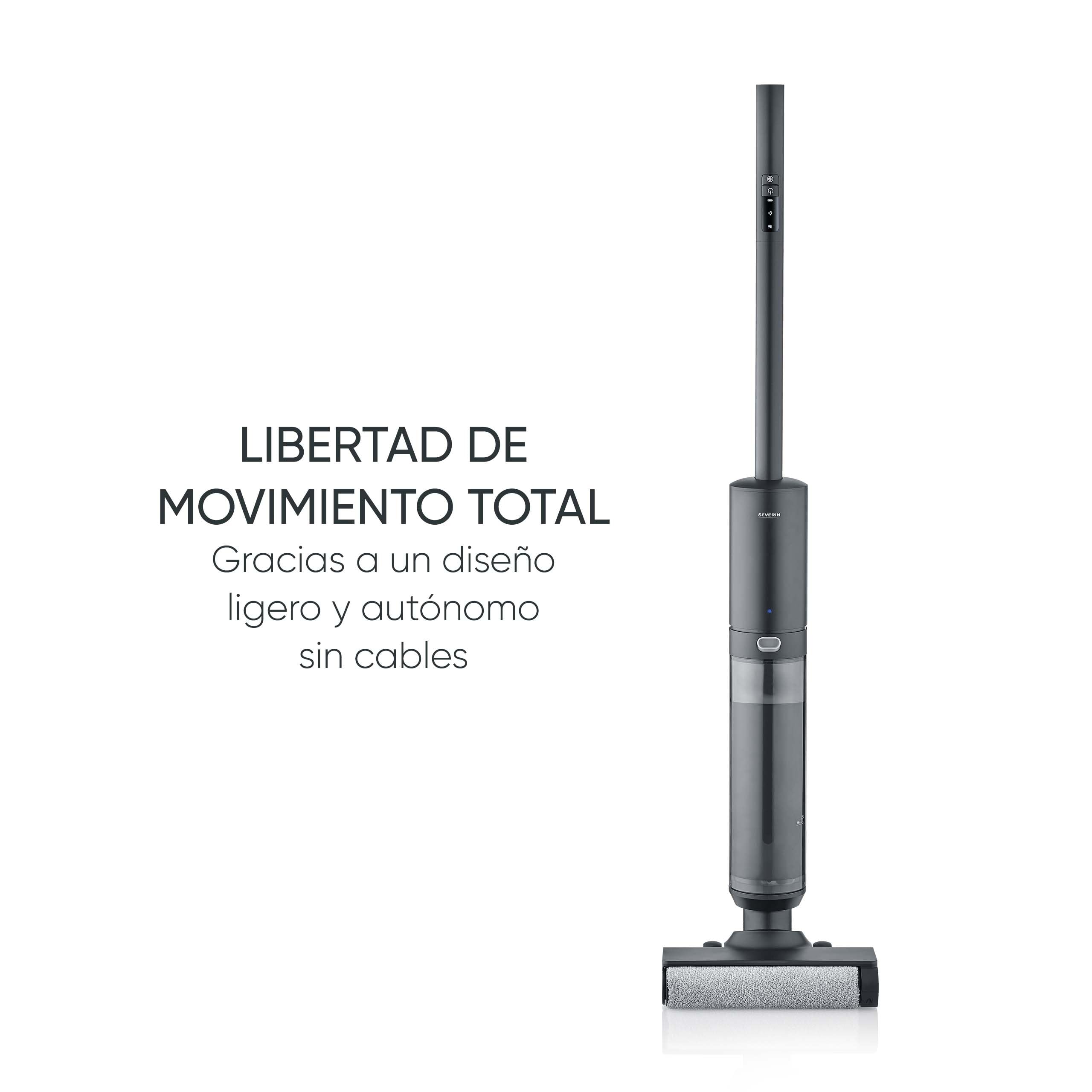 SEVERIN - Friegasuelos eléctrico sin Cable, Cepillo de Rodillo autolimpiable, batería de Iones de Litio de 22,2 V, Pantalla LED, Sistema higiénico de Dos depósitos, 150 W, Antracita, SC 7177