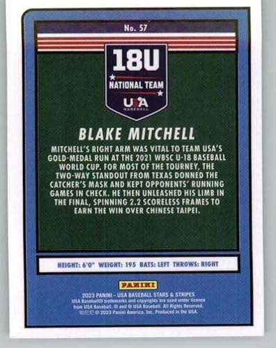 Miniatura 2 de Panini USA Stars and Stripes #57 Blake Mitchell USA Baseball 18U National Team RC Rookie Baseball Tarjeta de intercambio 2023