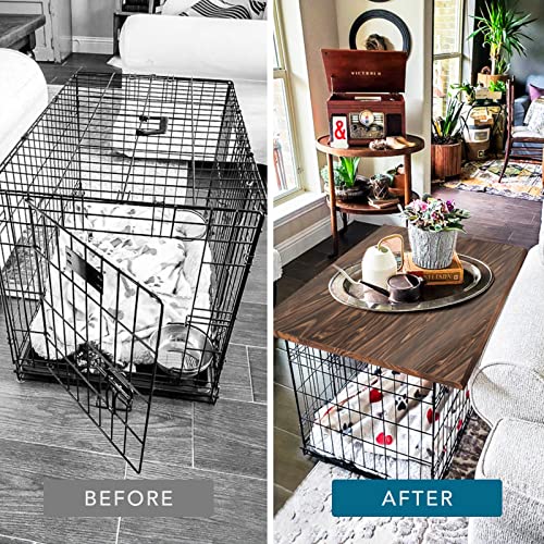 Solid Wood Dog Crate Topper, Premium Dog Crate Furniture, Crate Topper For Dog Cages, Indoor Dog Kennel, Chew-Proof, Decorative Dog Kennel Topper For Small/Large Dogs, Rustic Brown Dog Crate Table #TOP2